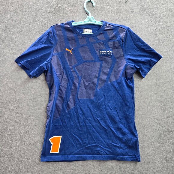 Puma Men Shirt M Blue Geometric Red Bull Racing Formula 1 Max Verstappen - Picture 1 of 11